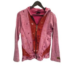 Kyber Pink Full Zip Long Sleeve Embroidered Hoodie Size S